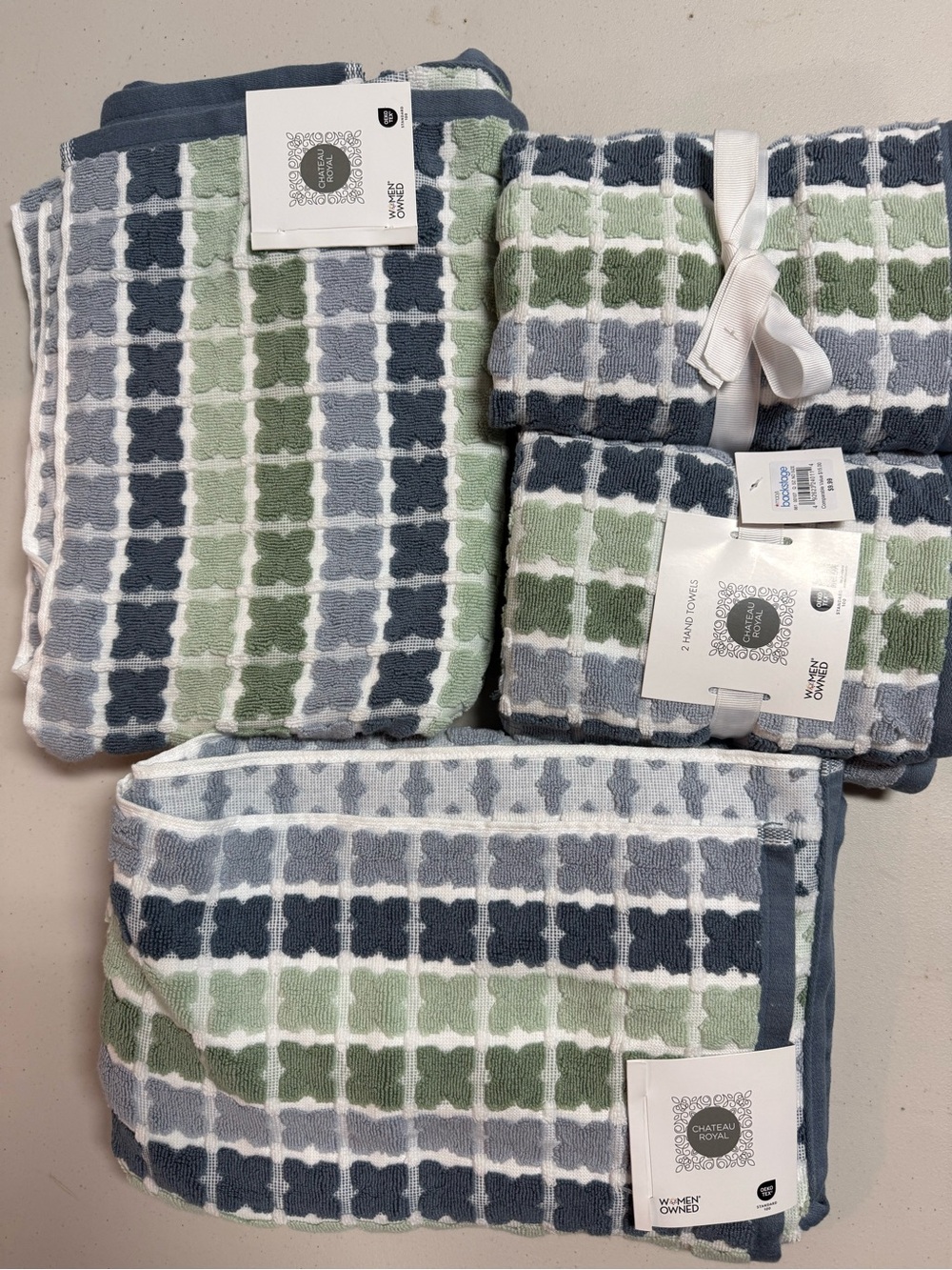 Chateau Royal Green & Blue Patterned Bath Towel Set